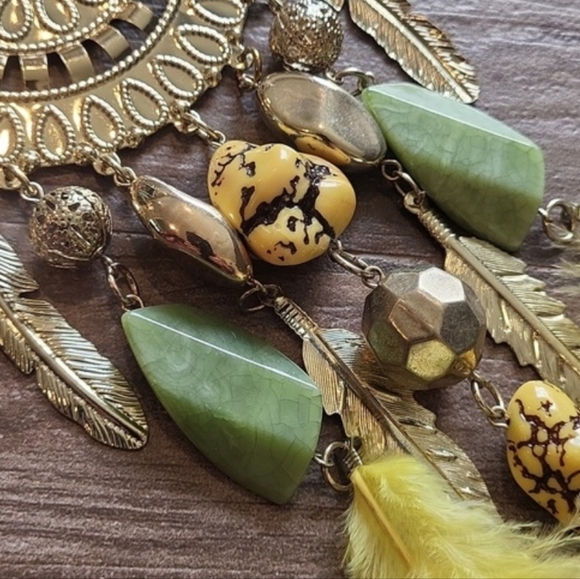 Gold Tone Dreamcatcher Inspired Pendant Statement Necklace - Picture 12 of 12